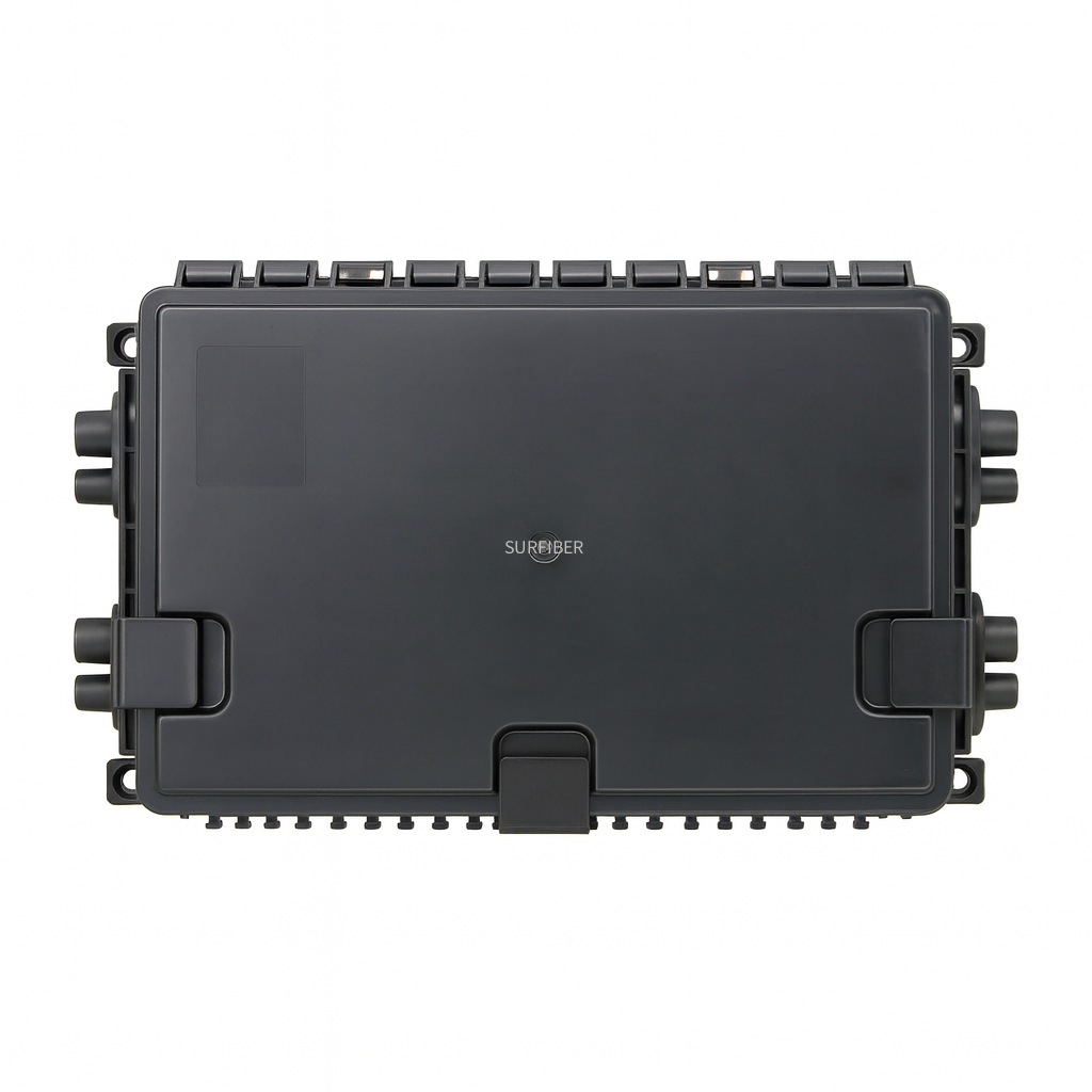 SUROTB027 Outdoor Fiber Optic Terminal Box 48 Core, IP65 Waterproof ABS Enclosure with 8 Cable Ports for FTTH Network