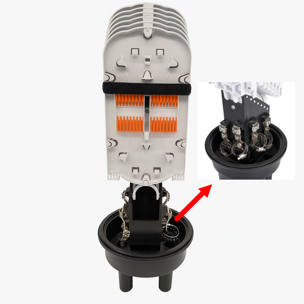 96/144 Core Dome Fiber Optic Splice Closure | IP68 Waterproof | 1+4 Ports | Pole/Wall/Aerial Mount |  Heat Shrink