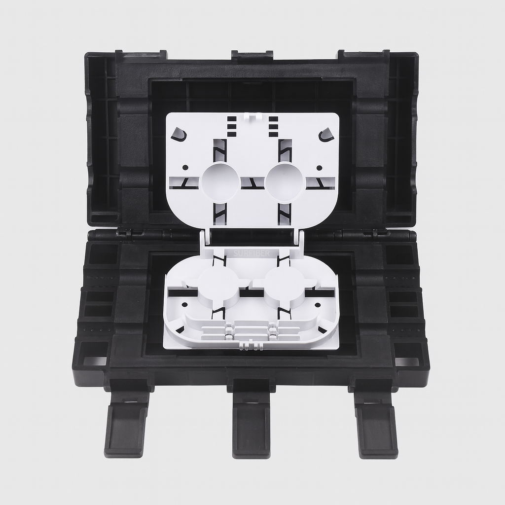 Inline Fiber Optic Splice Closure, 4 Cable Ports, Max 24 Fibers, IP65 Waterproof