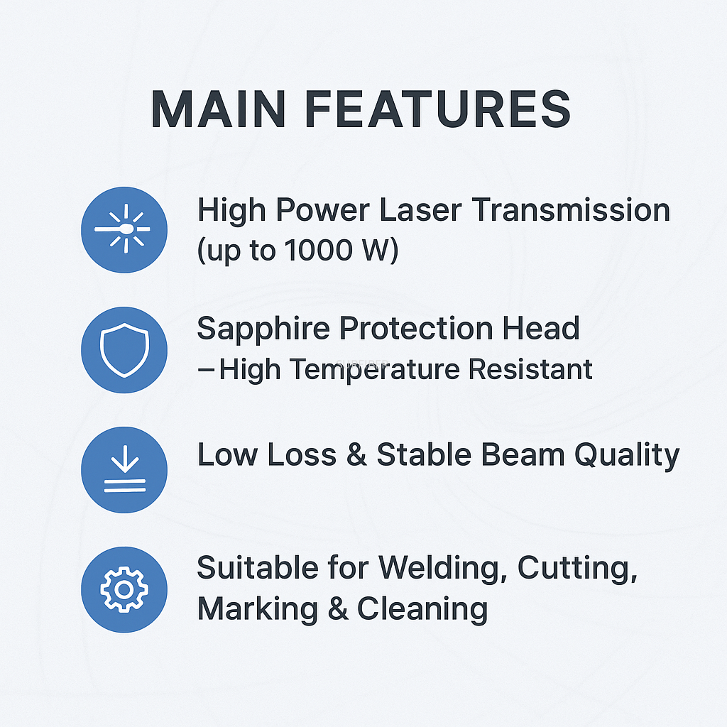 High Power D80 Sapphire Protection Head Fiber Optic Patch Cord for YAG Laser Welding/Cutting Systems 1000W Rated SURFIBER