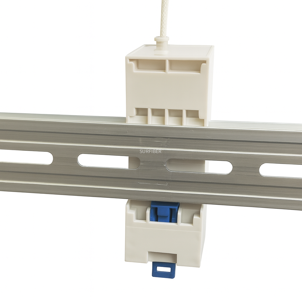 SURDIN03 DIN Rail Mounted Fiber Optic Terminal Box, ABS Plastic, Indoor White Enclosure