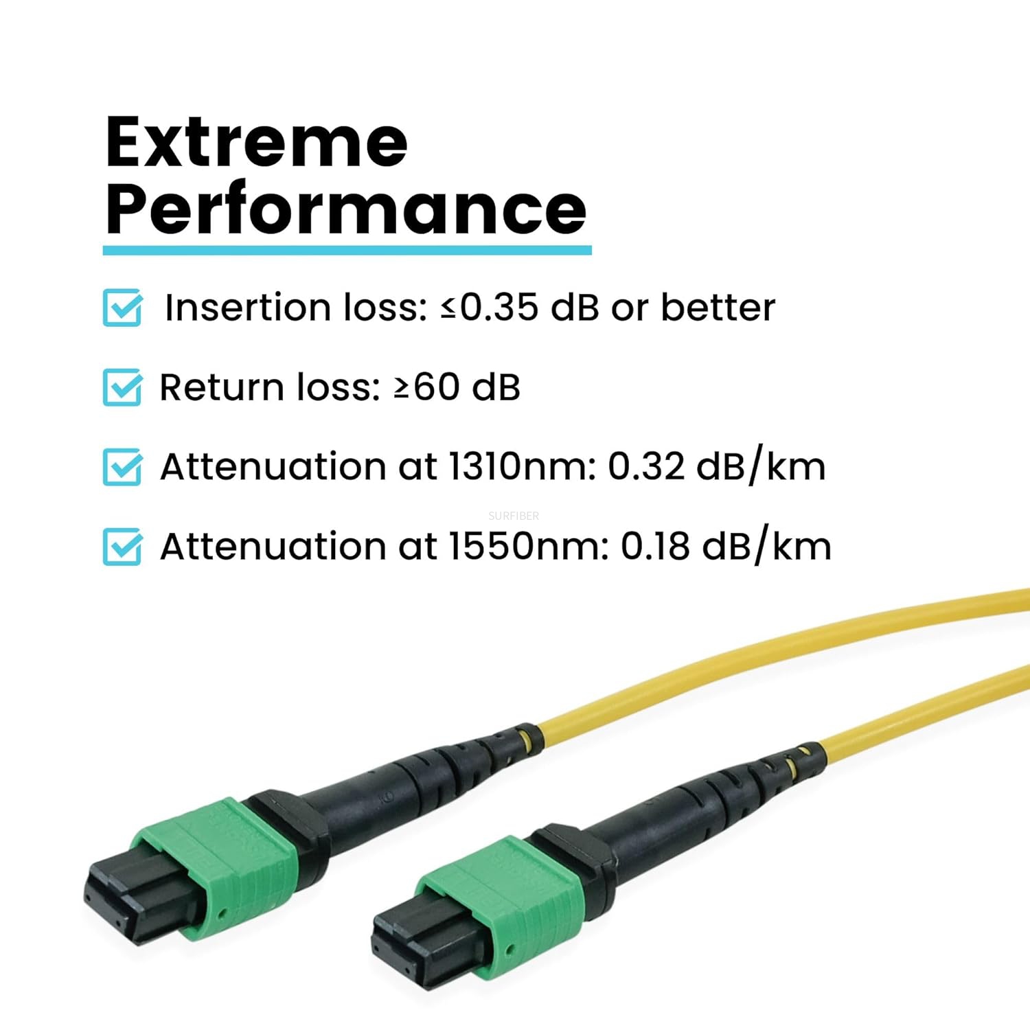 High-Performance MPO/MTP Patch Cord, 8 Core, OS2 Singlemode, G657A1 Fiber, LSZH, Low Loss IL≤0.35dB, Type A/B/C