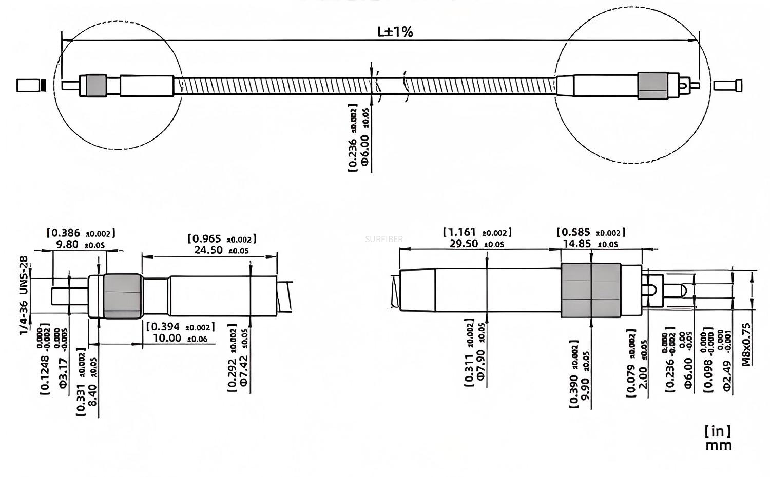 High Power Quartz Optical Fiber 50 1000um Step Index Multimode NIR Fiber 400 2500nm SMA905/FSMA Connectors SURFIBER/OEM Brand