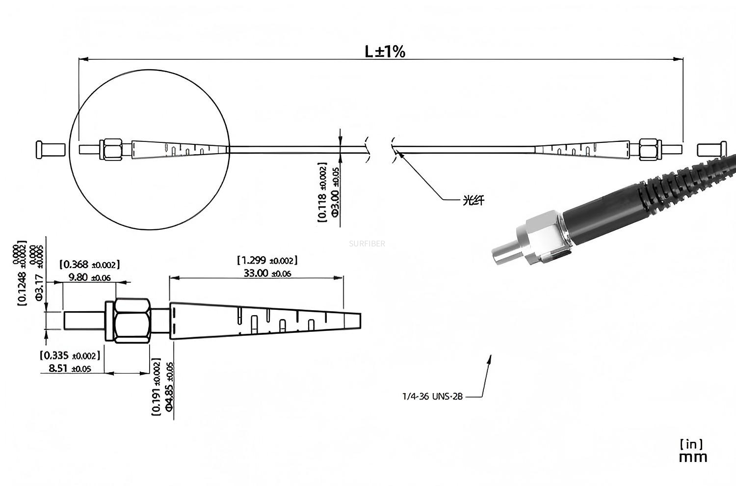 High Power Quartz Optical Fiber 50 1000um Step Index Multimode NIR Fiber 400 2500nm SMA905/FSMA Connectors SURFIBER/OEM Brand